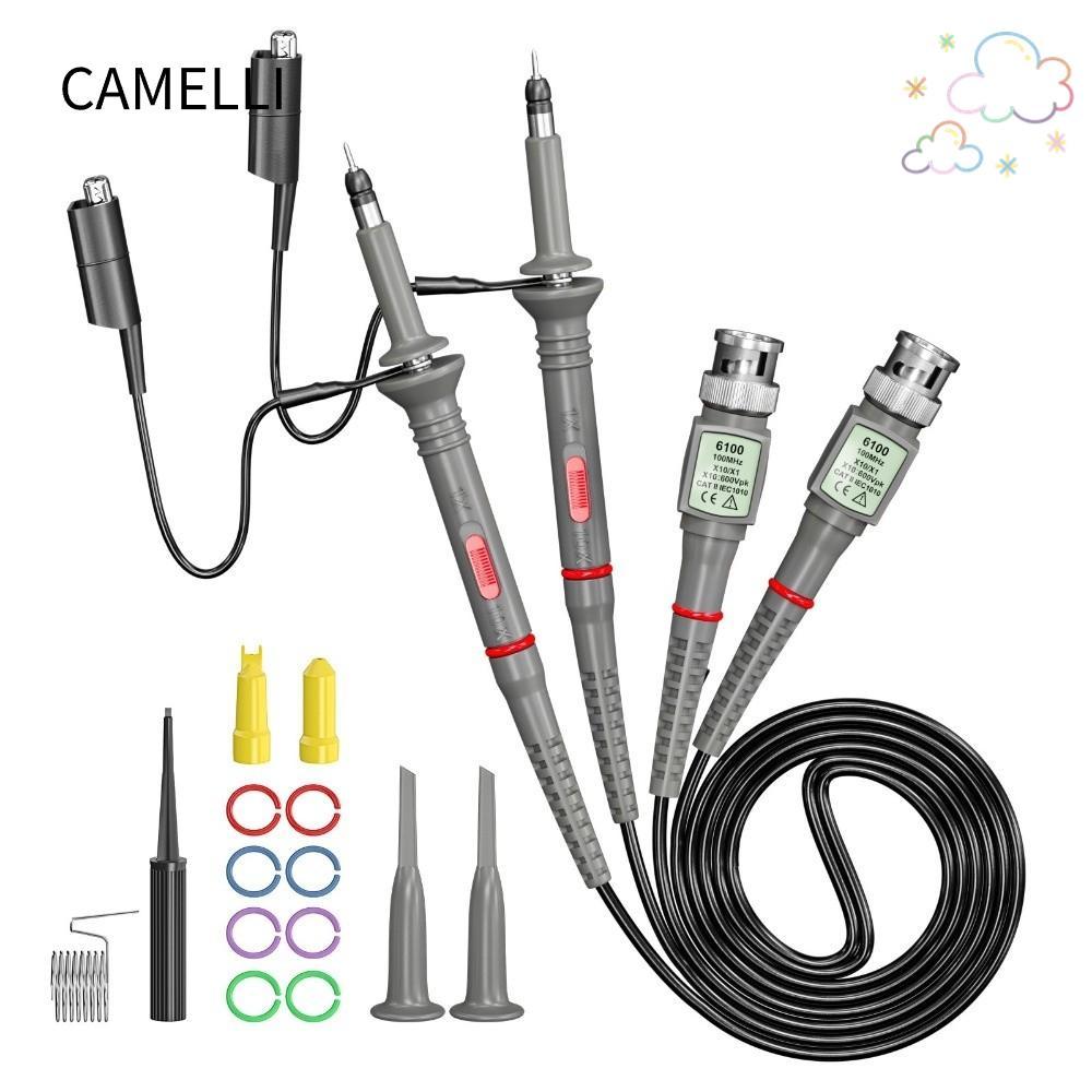 CAMELLI 1/2pcs BNC Oscilloscope Probe, P6100 100MHz Oscilloscope Probe ชุด, แบบพกพาวัดตะกั่ว 10:1 Pr