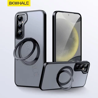 BKWHALE 360° แหวนหมุนได้เคสโทรศัพท์ใสแม่เหล็กพร้อมขาตั้งสําหรับ Samsung Galaxy S26 S24 Ultra S25 Ultra S23 + S24 + S23 Ultra S25+ S24+ S26+ ปลอกเคลือบโปร่งแสง