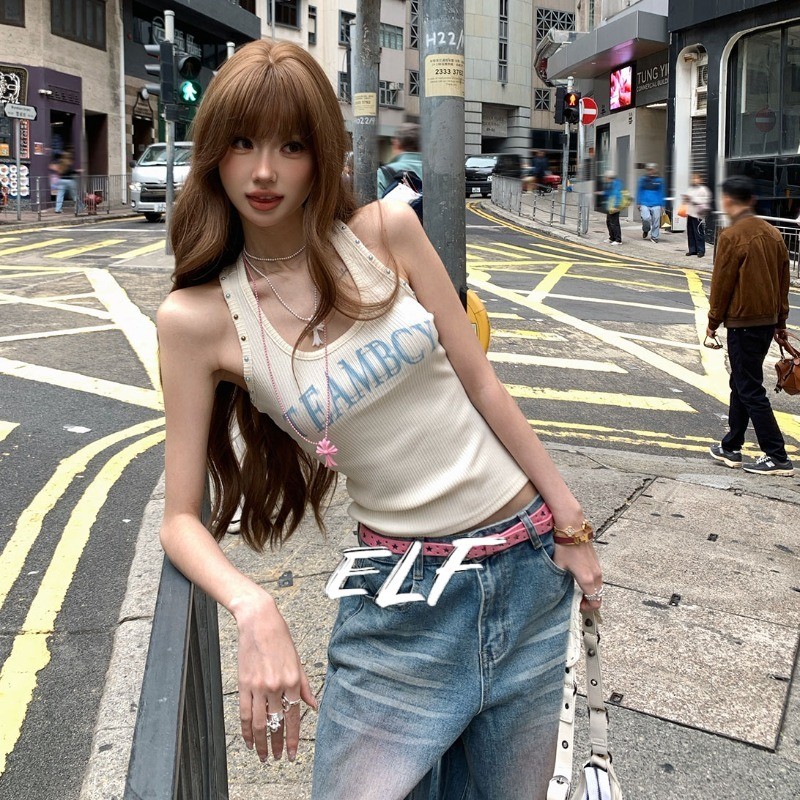 เสื้อชั้นในสตรีพิมพ์ลายตัวอักษรสไตล์เรียบหรู เหมาะสำหรับสวมใส่ในหน้าร้อน