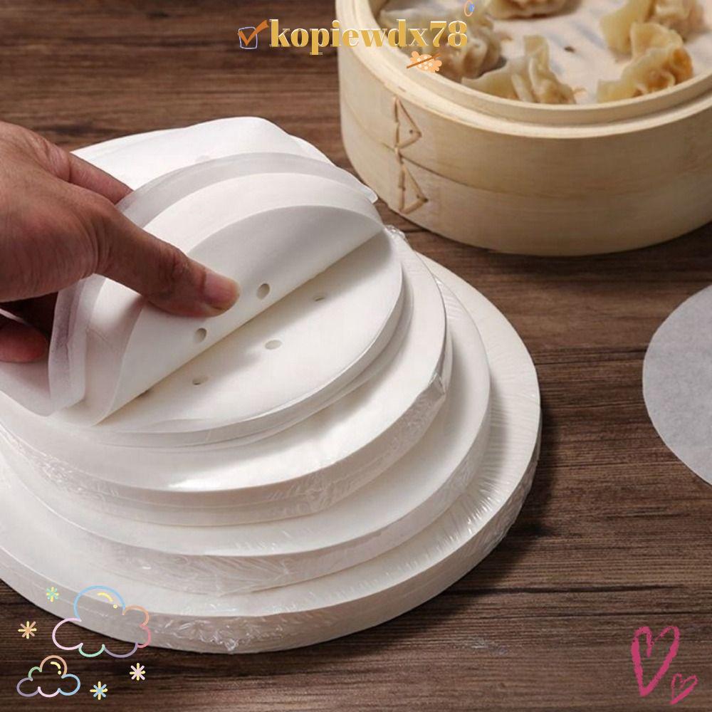 KOPIEWDX 100 ชิ้น Steamer กระดาษ, ทิ้งรอบ Buns ขนมอบกระดาษไม่ติด, 4/5/6/7/8in Buns Pad กระดาษครัวทํา