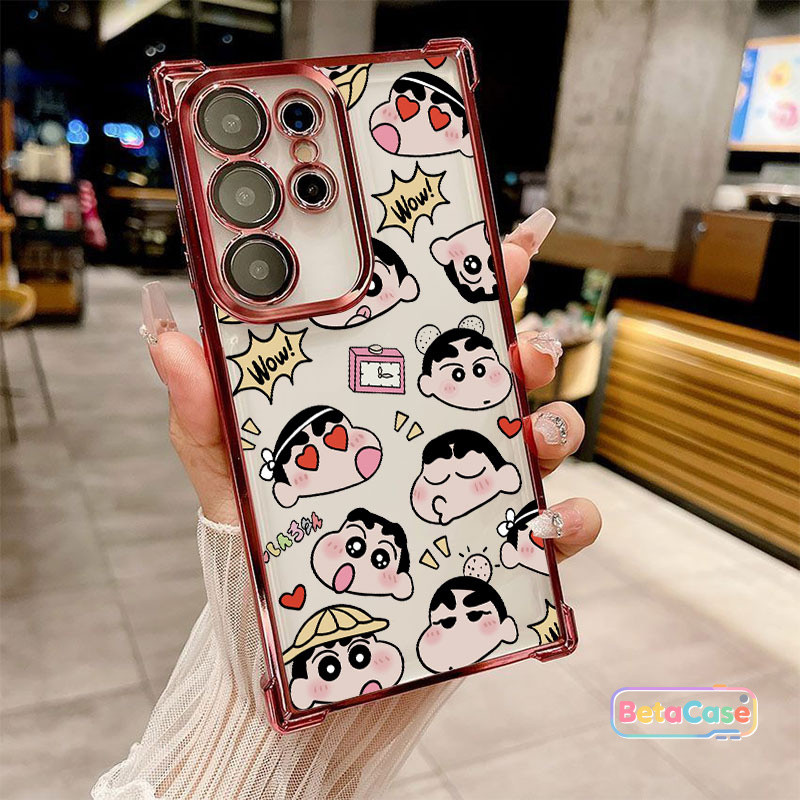 สำหรับ Samsung S25U,S24U,S23,S23U,S22,S22U,S21U,S20,S20FE เคสซัมซุง ลายชินจังน่ารัก ลวดลายสนุก เคลือบโลหะ ป้องกันตก