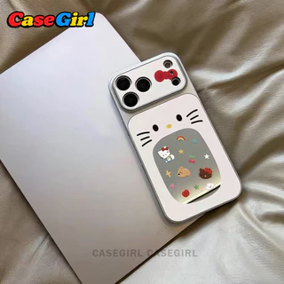 เคสโทรศัพท์ iPhone 17 13 15 11 14 12 Pro Max 16 15 Plus XR XS Max Hello Kitty สไตล์อินส์หรู กระจกเงิน กันกระแทก