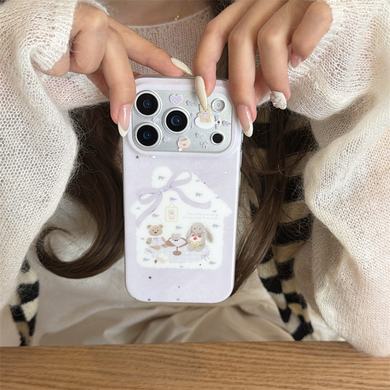 สําหรับiPhone 17 15 13 14 16 pro Maxกรณีสไตล์เกาหลีInsอารมณ์อ่อนโยนน่ารักสาวหัวใจLittle Houseโบว์กระ