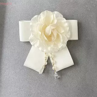 [HopeU] เข็มกลัดดอกไม้ Camellia แบบแฮนด์เมด อัญมณีไข่มุกและBow tie เครื่องประดับสำหรับคอและเสื้อ