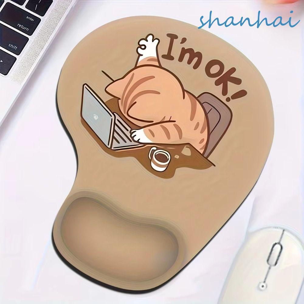 SHANHAI แผ่นรองเมาส์สัตว์, แผ่นรองเมาส์แมวสบายตามหลักสรีรศาสตร์, อุปกรณ์ต่อพ่วงคอมพิวเตอร์ซิลิโคนน่ารักการ์ตูนเสื่อโต๊ะข้อมือแผ่นรองรับโฮมออฟฟิศ