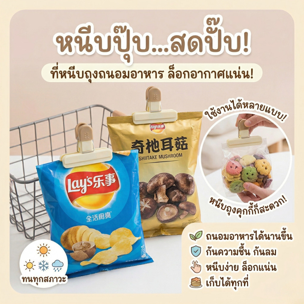 ถูกสุด⚡ คลิปปิดถุงอาหาร ที่หนีบถุงขนม ไม้หนีบถุงขนม ลมไม่เข้า ถนอมอาหาร ที่หนีบซองอาหาร ที่หนีบปากถุงขนม
