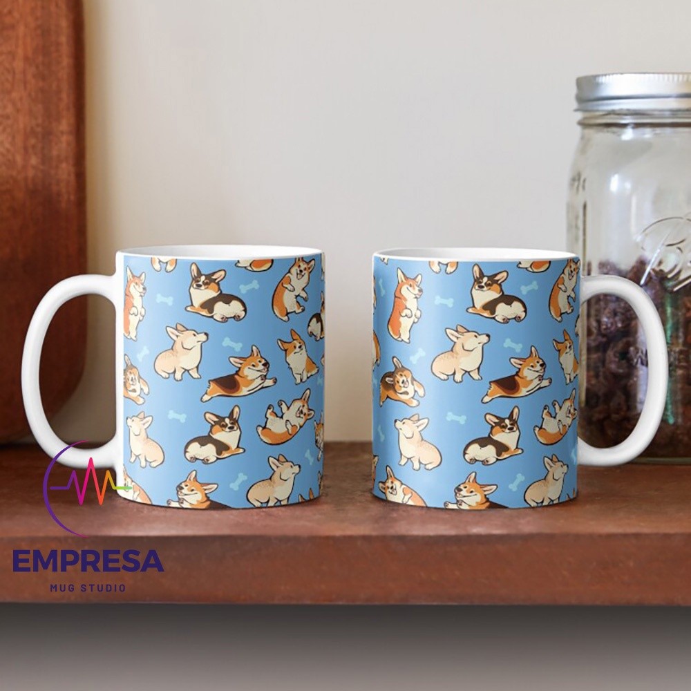 แก้วกาแฟ Jolly Corgis ในสีฟ้า