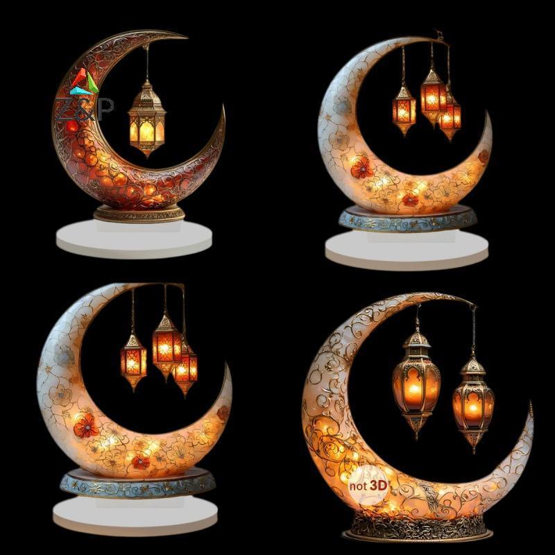 [Z&PT] 2D อะคริลิค Crescent Castle เครื่องประดับรอมฎอนเทศกาลตกแต่ง Eid Al-Fitr Mubarak อิสลามตารางป้