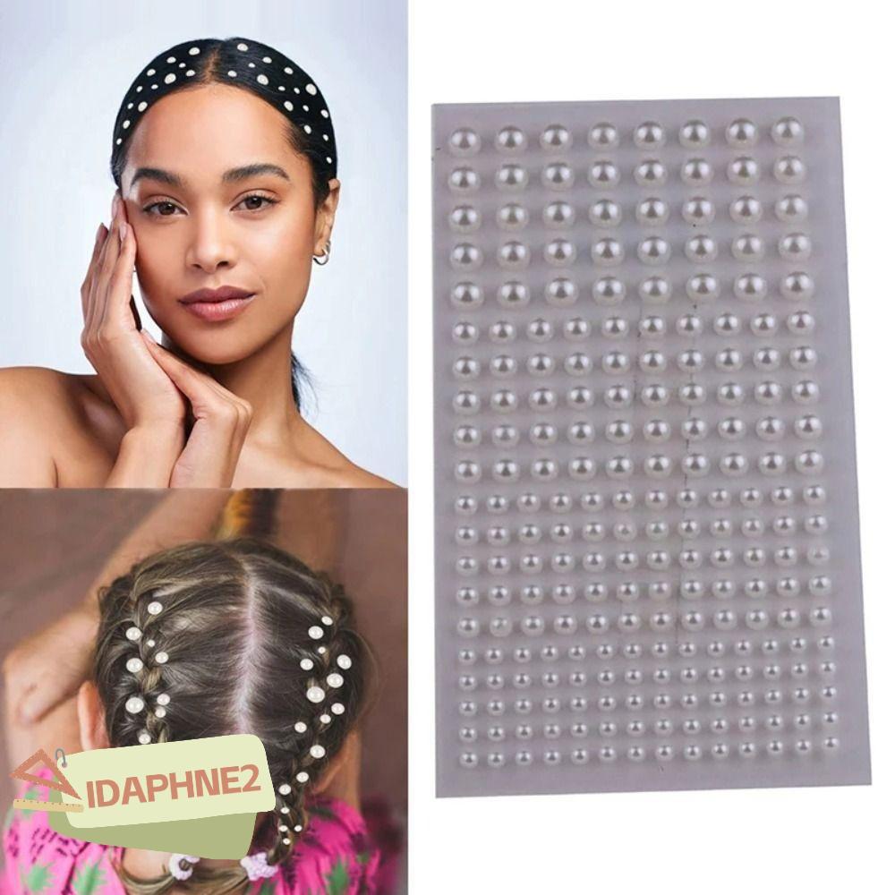 IDAPHNE2 Pearls สติกเกอร์, ไข่มุกกาวในตัว Hair Pearls Stick, แฟชั่นผสม 3/4 มม./5 มม./6 มม. Beige Beautiful Face Pearls สติกเกอร์สําหรับแต่งหน้าผม