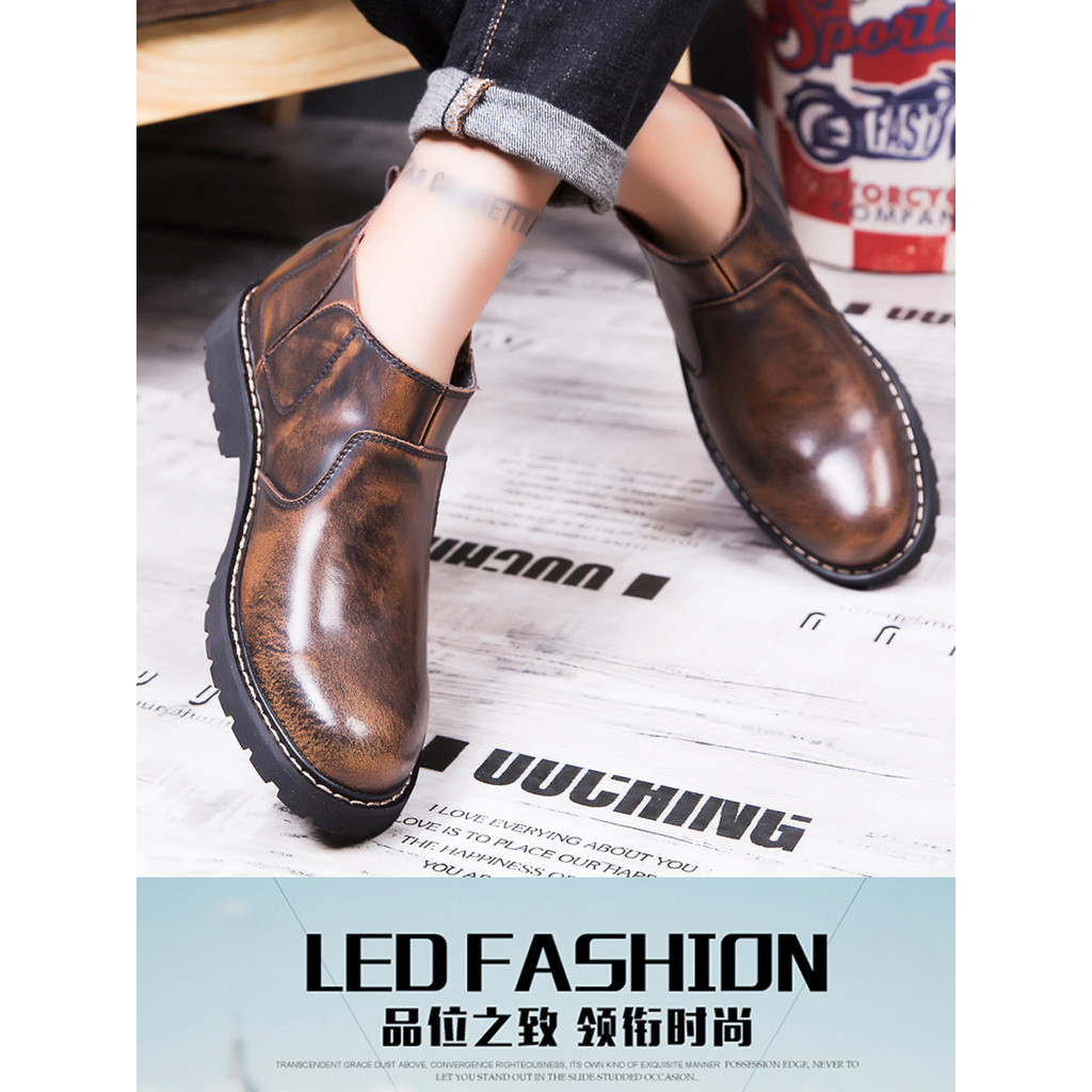 Chelsea Mens Boots Martin Boots British Low-Top รองเท้าผู้ชายอินเทรนด์รองเท้าสั้นของแท้หนัง Mid-Top 