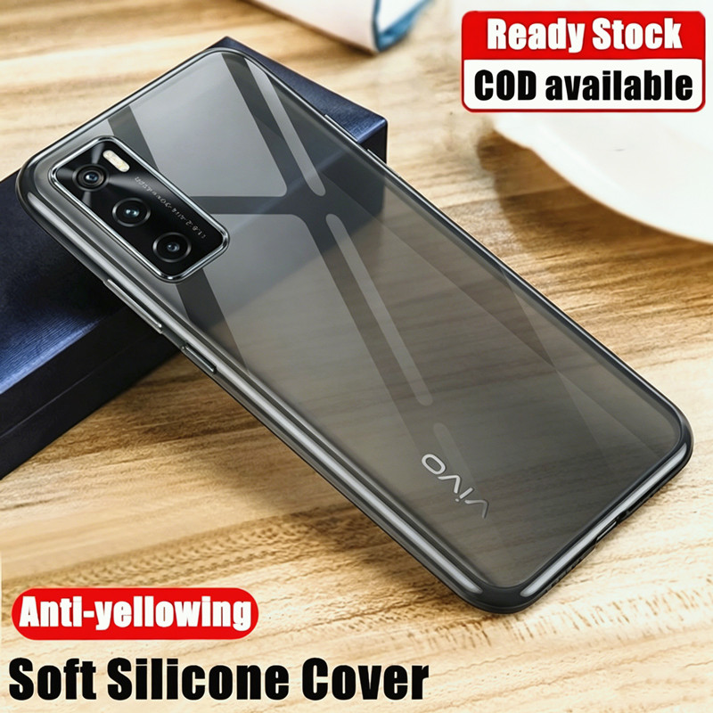 สําหรับ Vivo V20 SE V2022 V2023 Silky Smooth Soft Smoky สีดําโปร่งแสงซิลิโคนสีเหลือง-Resistant Clear