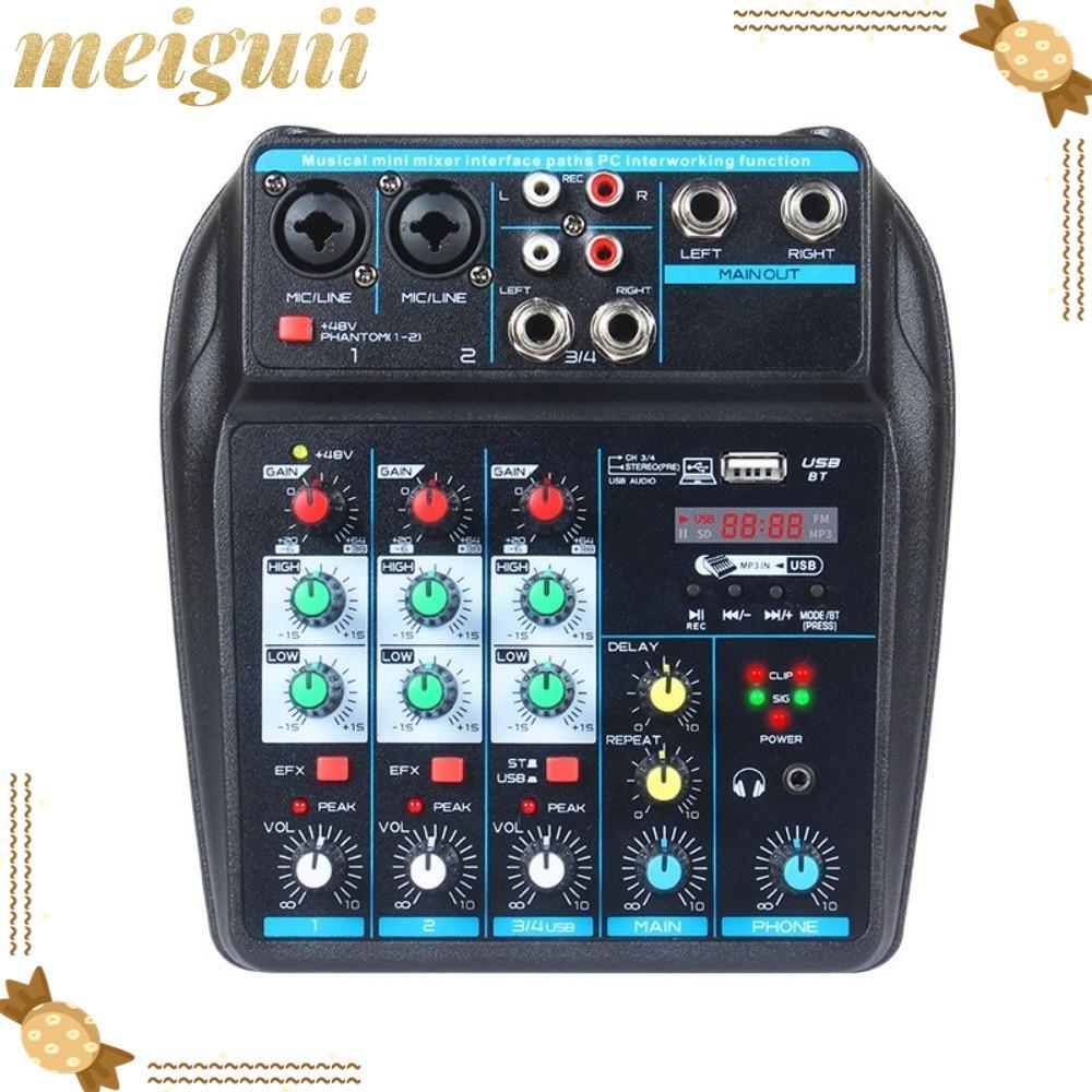 MEIGUII DJ Console Mixer, with 48V Phantom Power 4 Channel Audio Mixer, Portable Monitor Karaoke Sys