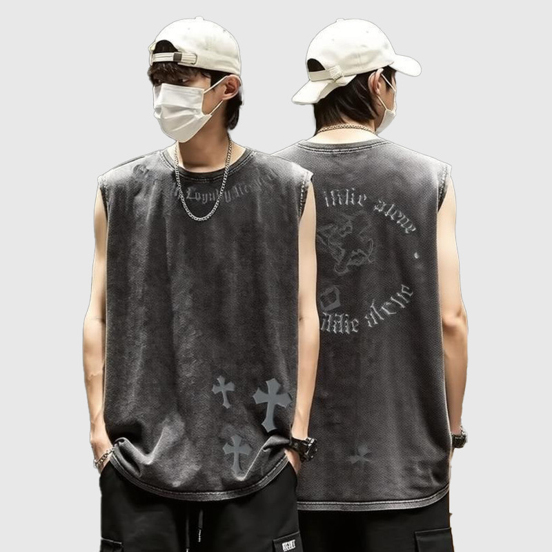 ย้อนยุค อเมริกัน หนัก เสื้อกั๊กผู้ชาย พิมพ์จดหมาย สันทนาการ ขนาดใหญ่ อเนกประสงค์