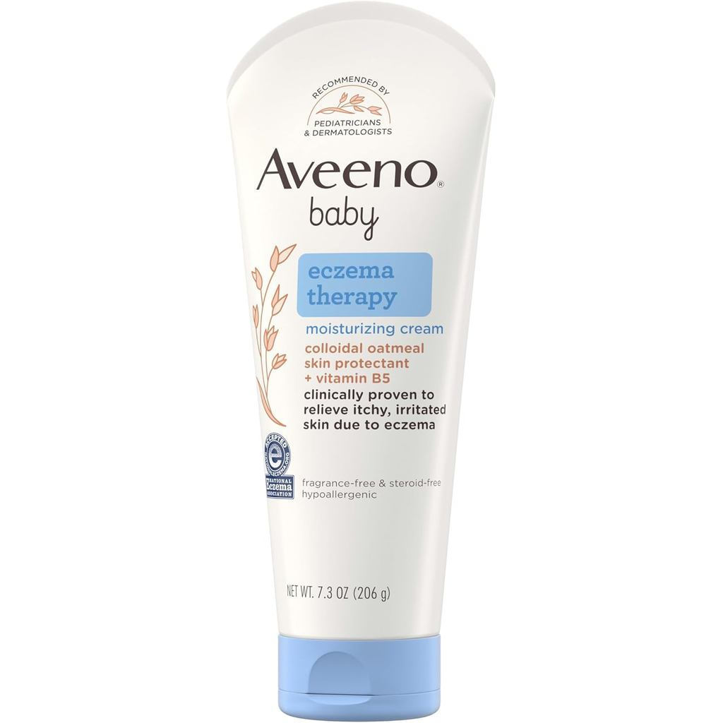 Aveeno Baby Eczema Therapy ครีมให้ความชุ่มชื้น, ข้าวโอ๊ตคอลลอยด์ธรรมชาติและวิตามินบี 5, ครีมกลากเด็ก