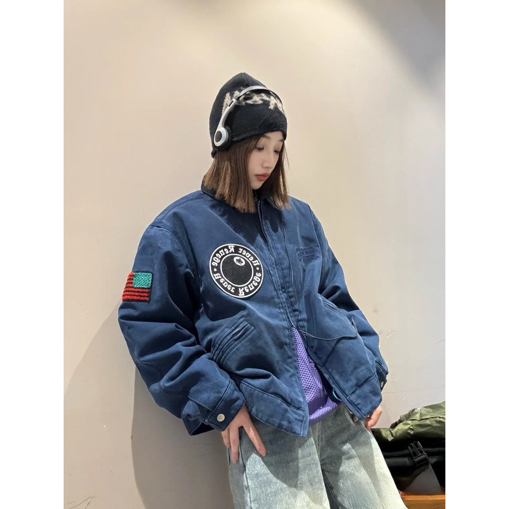 3IUE Stussy Joint Name DT Casual and stylish American retro workwear jacket with a turn-down collar 