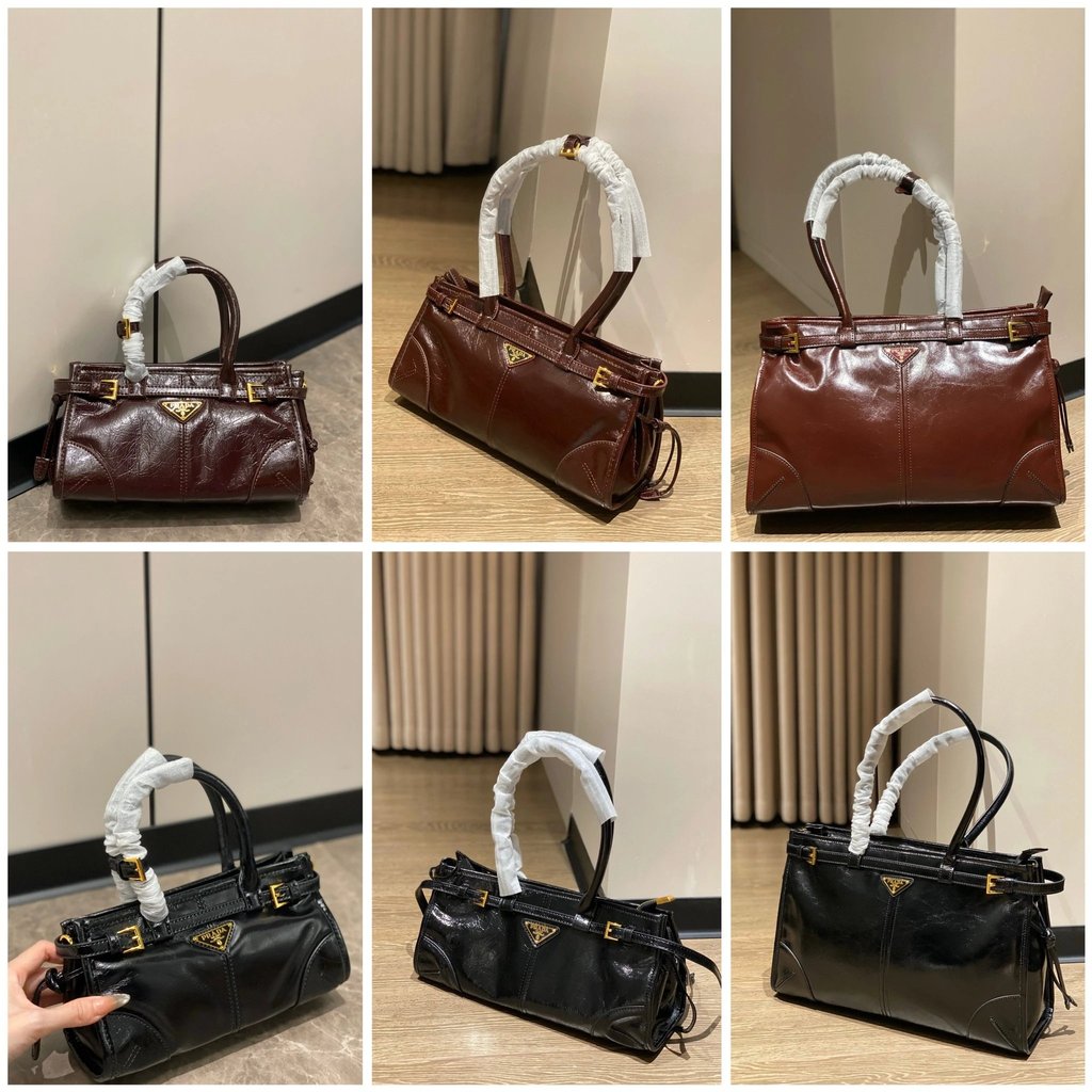 กระเป๋าสะพายหลังหนังเคลือบวานิล่าแท้ PRADA สไตล์ tote สำหรับผู้หญิง