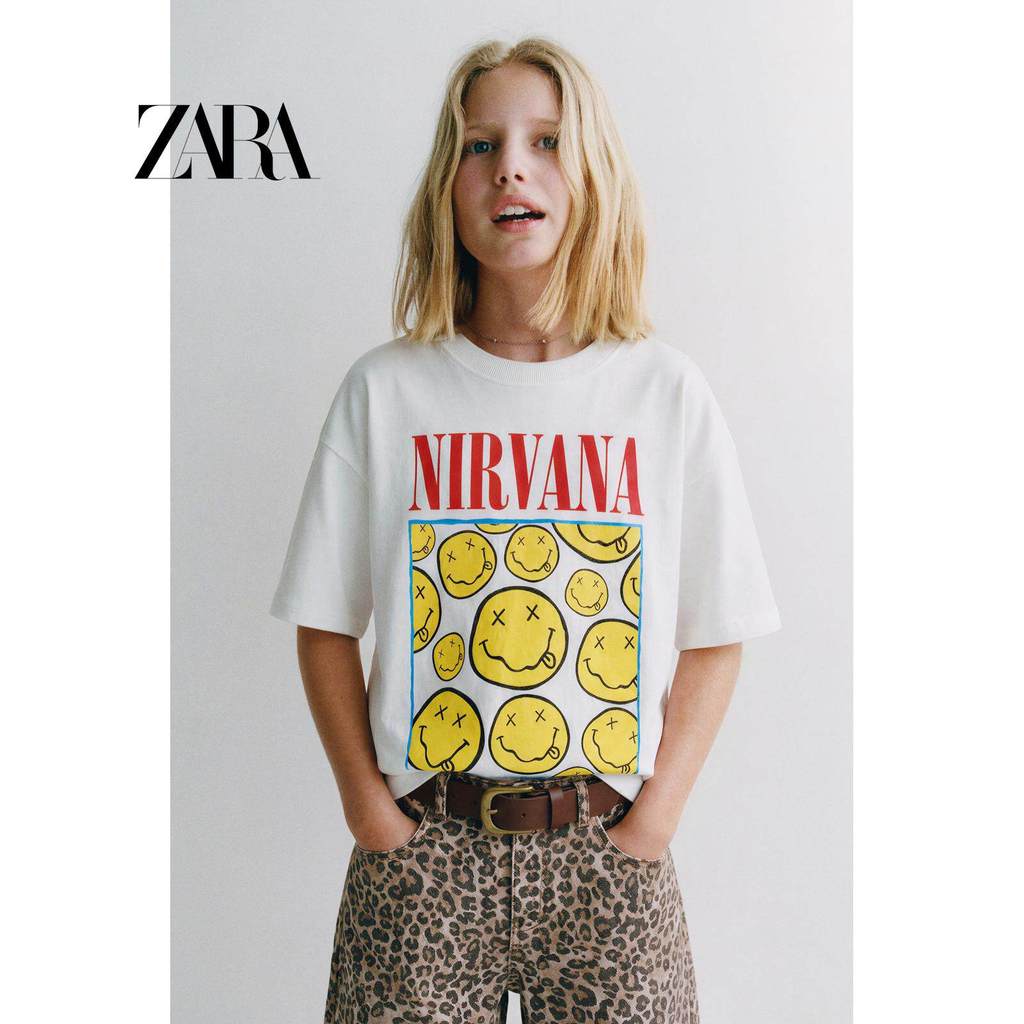 เสื้อยืดแขนสั้น Nirvana band® สำหรับเด็กผู้หญิง ทำจากผ้าฝ้ายแท้และพิมพ์ลายน่ารัก