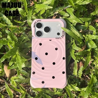 เคสแม่เหล็กไอโฟน ซิลิโคนสีชมพู ลายคลื่นและจุดดำ มุมสี่มุมหนา ป้องกันกระแทก สำหรับ iPhone 17 16 15 14 13 12 11 Pro Max