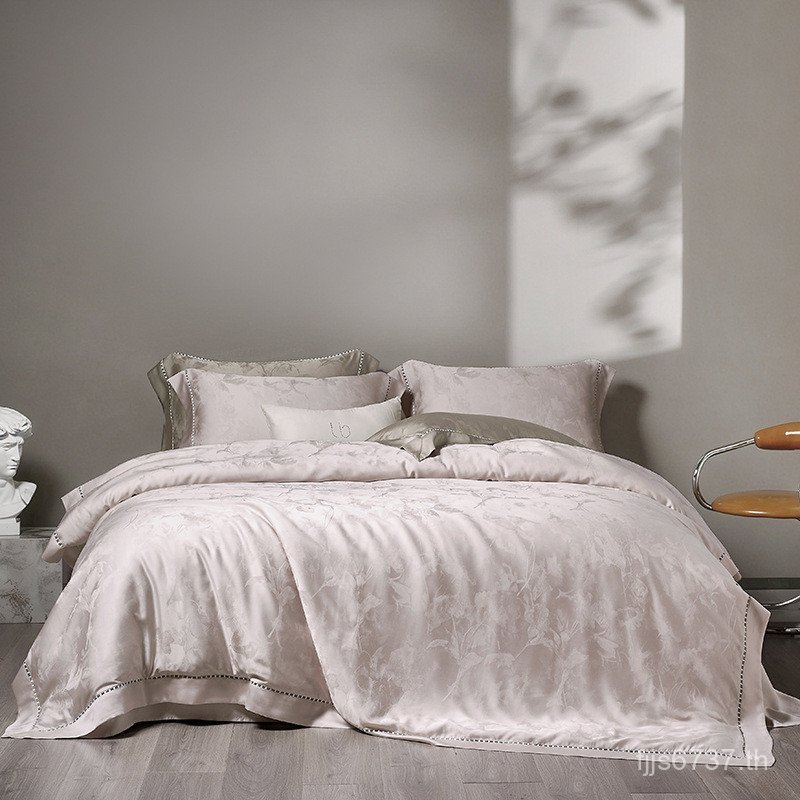 Tian 60 ผ้าไหมแสงสี่ชิ้นชุด Fine Counter ด้ายผ้าไหม Smooth Jacquard Cool Dan Gold Silver Qinlan หรูห