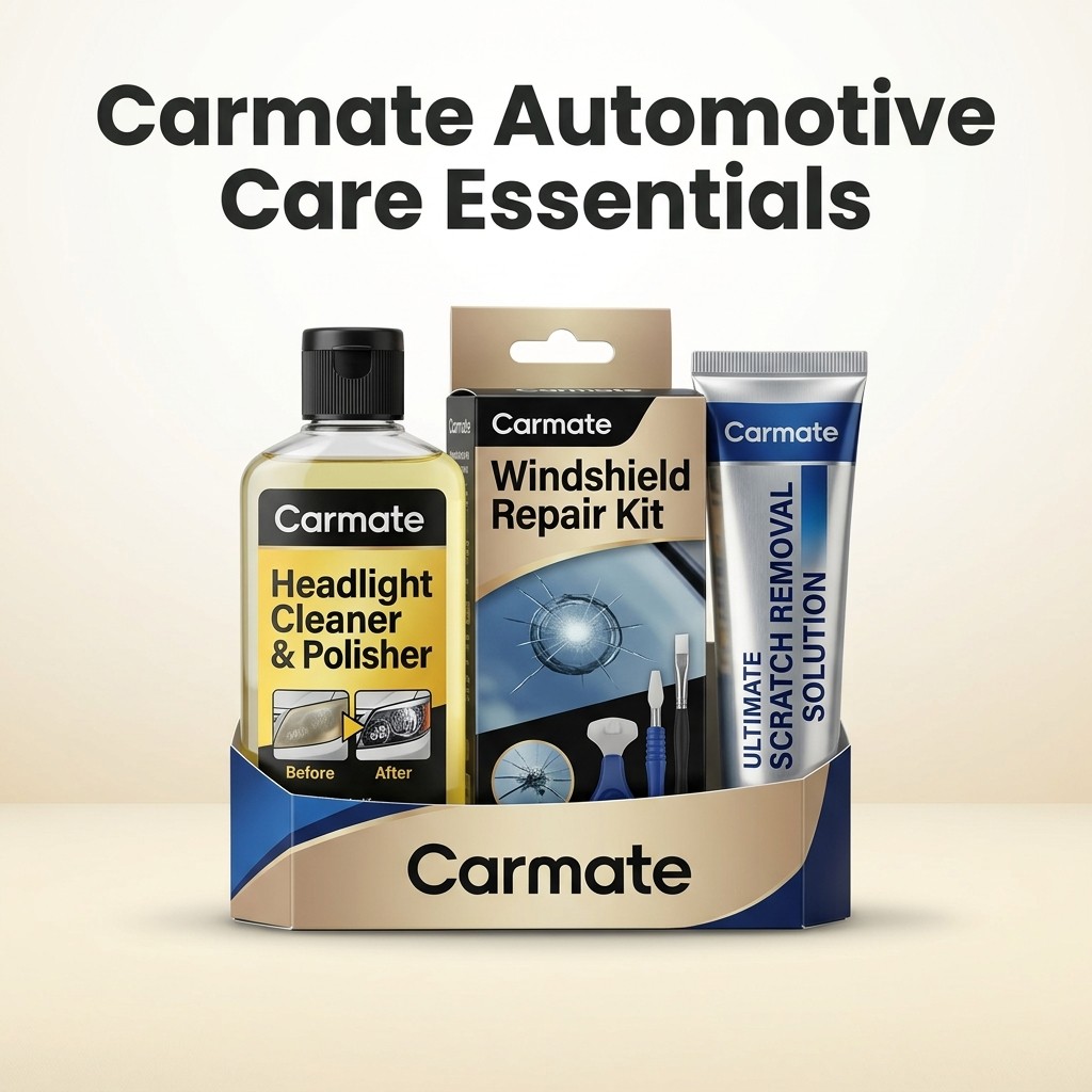 Carmate Automotive Care Essentials Bundle: Headlight Cleaner, Windshield Repair, and Scratch Removal