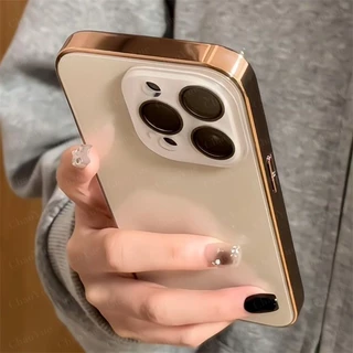 หรูหรา Electroplated Nano Rose Gold Glass เคสโทรศัพท์สําหรับ IPhone 17 16 14 13 12 11 15 Pro Max Ice Sensation คริสตัลเลนส์ป้องกันกรณีกันกระแทก