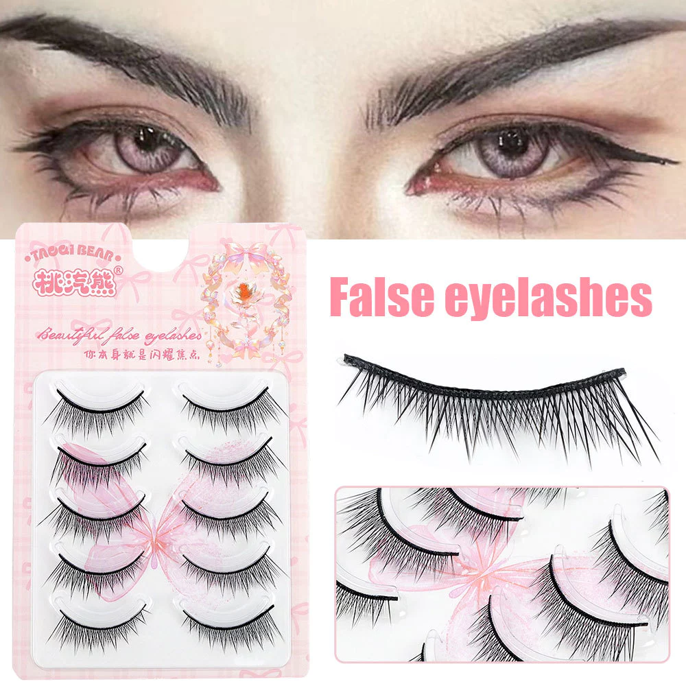 ผู้ชายคอสเพลย์ Lashes เด็กตรงขนตา Hard Stem 7-13 มม.C Curl เส้นใยสังเคราะห์ความงามใหม่ 5 คู่