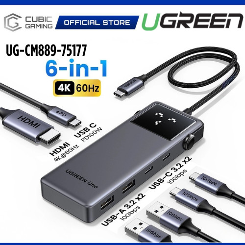UGREEN UNO USB-C HUB 6-IN-1 / 7-IN-1 DOCK พร้อม 4K@60HZ HDMI PD100W 10GBPS USB-A USB-C SD TF LAN LED