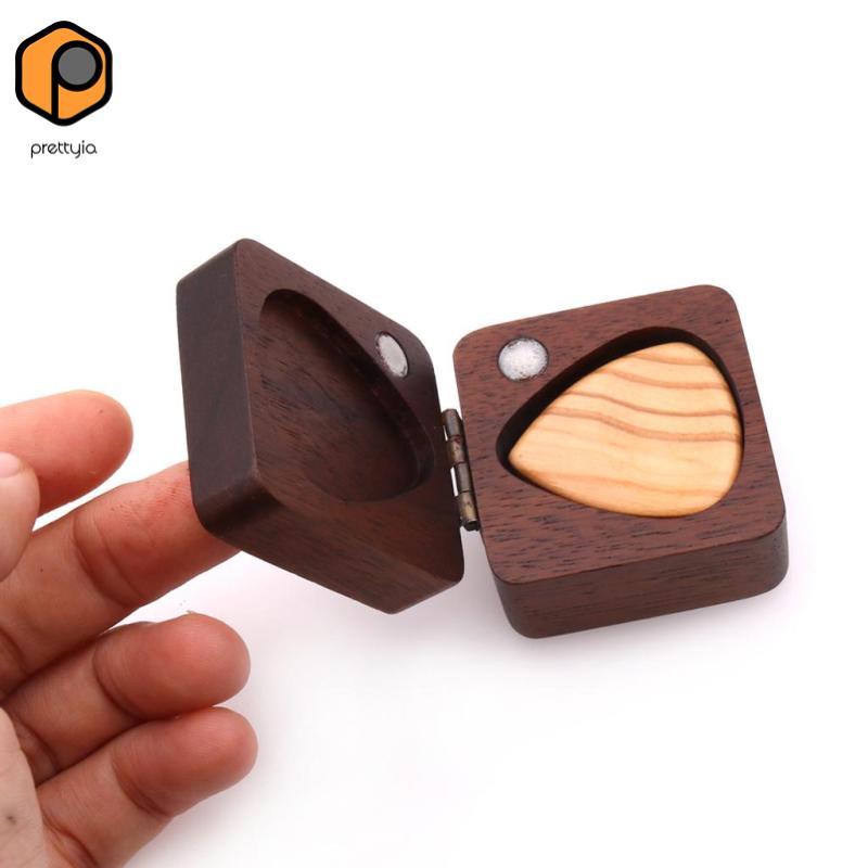[สวย] 1x Guitar Pick Plectrum Wood Box for 4pcs Guitar Picks Hold ความหนา 2.5 มม.