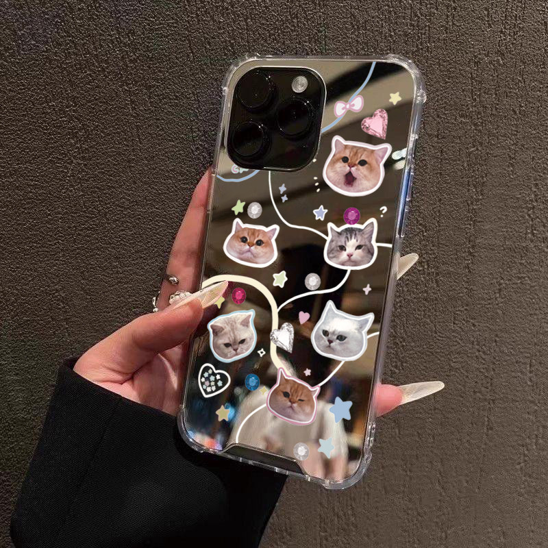 SAMSUNG แมวน่ารักรูปแบบกระจกอะคริลิคเคสโทรศัพท์สําหรับSamsung Galaxy S25 S24 S23 S22 S21 Ultra Plus FE A06 A14 A23 A36 A52 A55 ฝาครอบ
