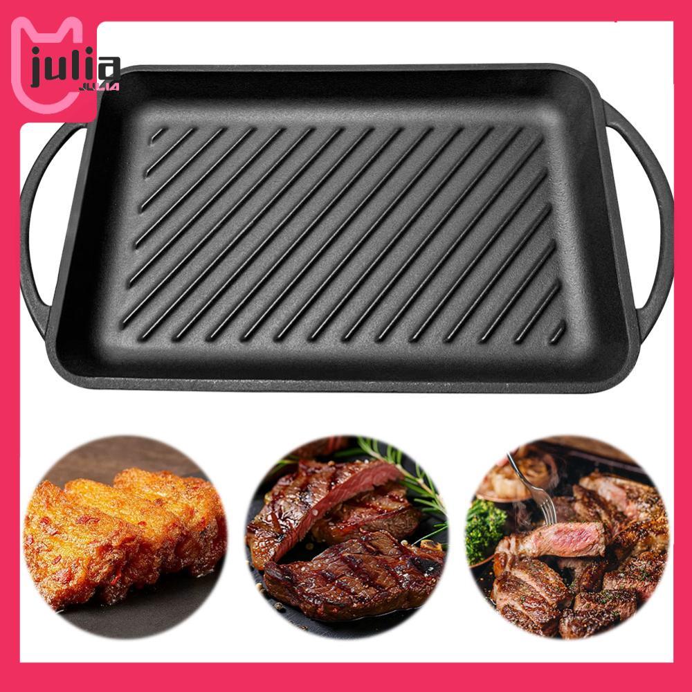 [Julia1.th] 15.6inX8.7in Griddle Cast Iron Griddle Pan Skillet Flat Pan สําหรับ Camping Roasting