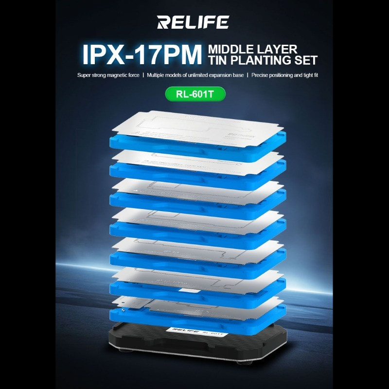 RELIFE RL-601T 31 in 1 iPhone X-17 PM 16E เมนบอร์ดชั้นกลางพืชดีบุกแพลตฟอร์ม 3D BGA Reballing ลายฉลุช