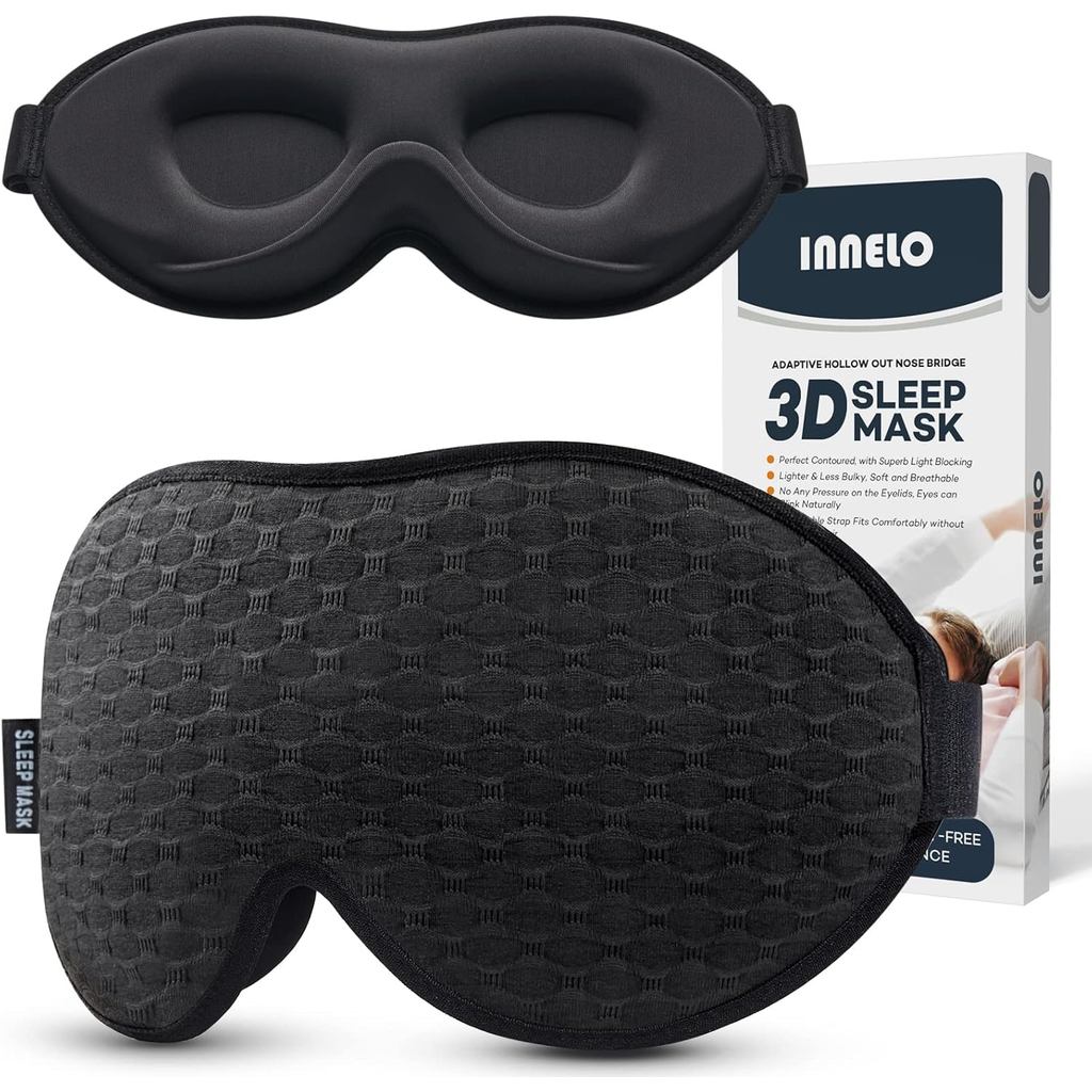 INNELLO 3D Contoured Sleep Mask for Side Sleepers, 100% Light Blocking Sleeping Mask for Men & Women