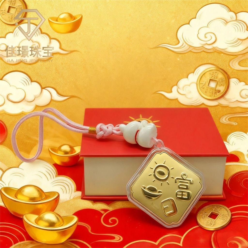 สินค้ายอดนิยม Jiajing เครื่องประดับ Pure Gold 999 พวงกุญแจทอง Treasury Bafanglai Cai Peace สุขภาพสูง
