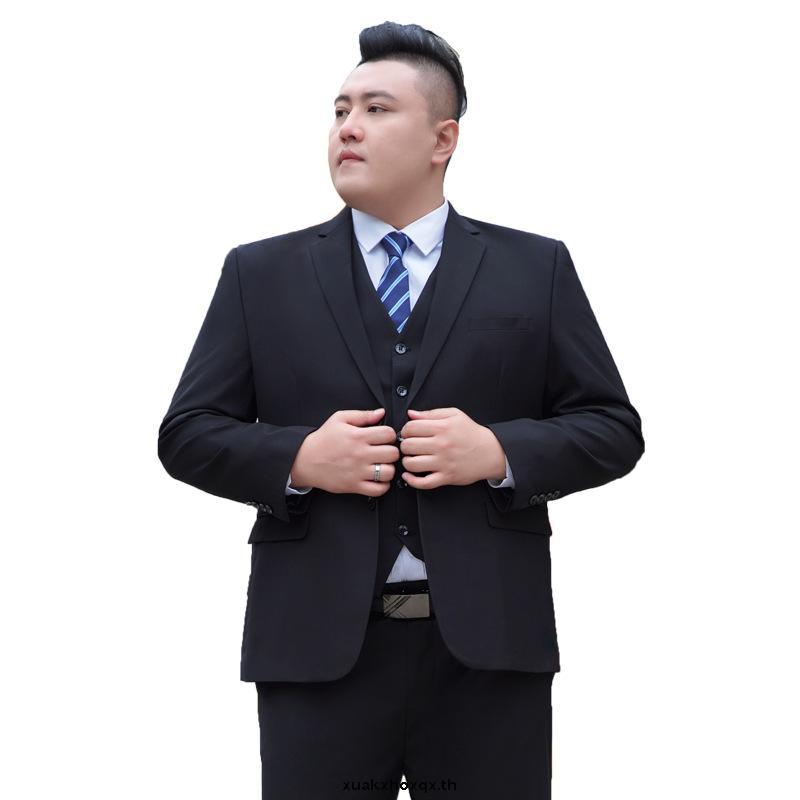 VUPAN ชุดสูทผู้ชายไซส์ใหญ่ พร้อมแผ่นรองไหล่ ผ้ากันรอยยับ สีดำ M-8XL ธุรกิจ blazer  [A75]