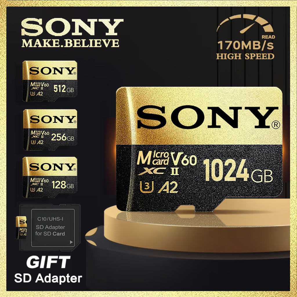 Sony SD การ์ดหน่วยความจําความเร็วสูง Micro TF SD การ์ด 128GB 1TB 512GB 256GB A2 U3 V30 SD TF แฟลชการ