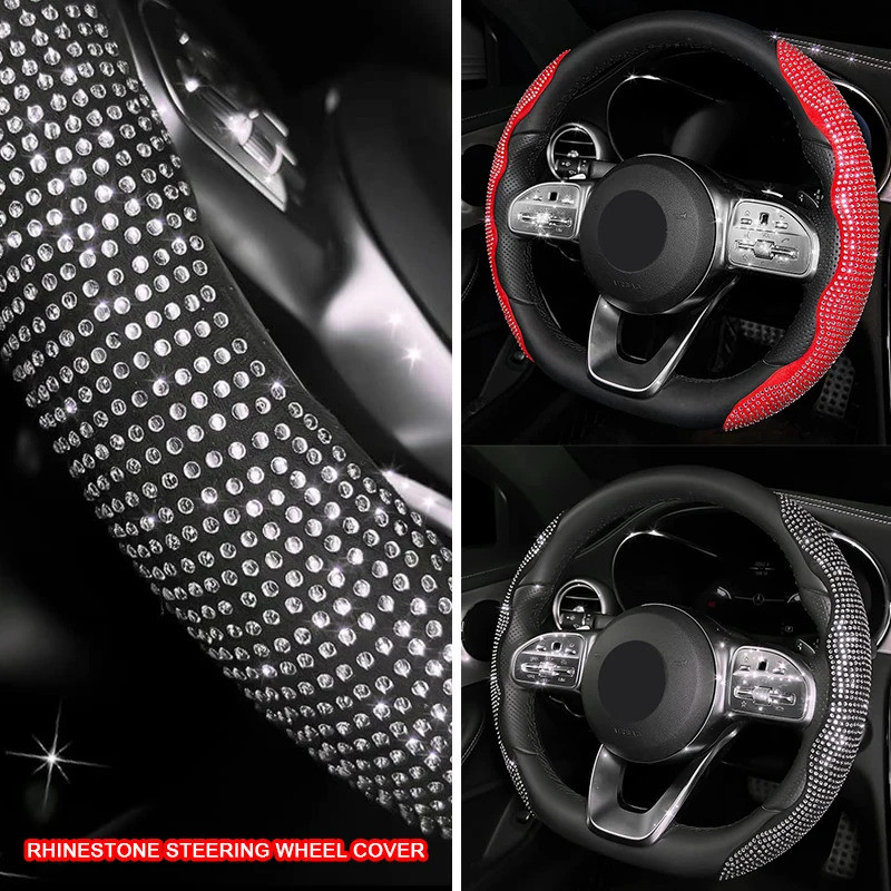 Rhinestone Steering Wheel Cover Universal Car  Blingbling Steering Wheel Cover Fit 38cm 15inch Wheel