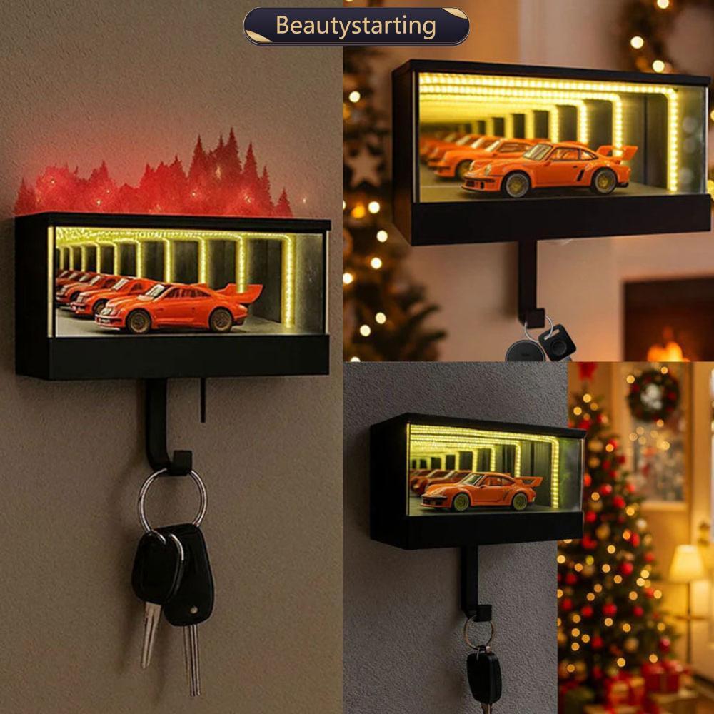 BEAUTYSTARTING Wall Mount รถโรงรถผู้ถือ LED Light Mirrored Key Organizer Entryway Mail ประตูพวงกุญแจ
