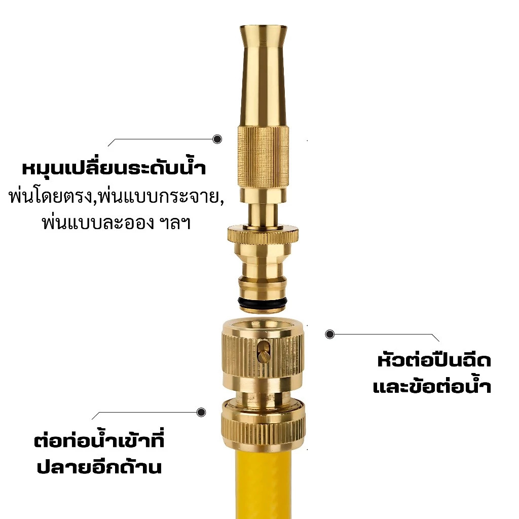 GOOD SWAN หัวฉีดสายยางทองเหลืองแท้ ปรับแรงดันน้ำและรูปแบบสายน้ำได้ - รูปที่ 2
