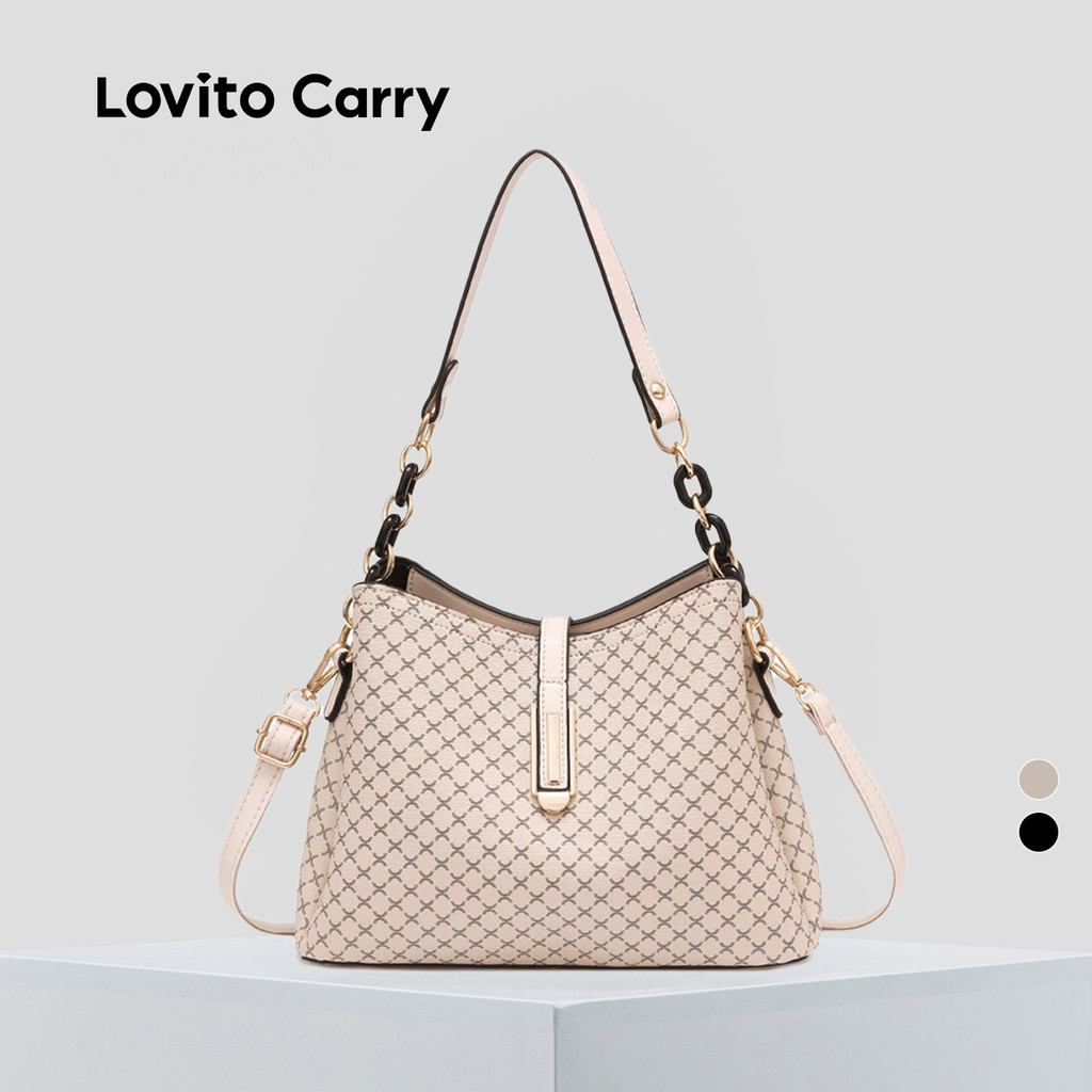 (Lovito Carry) สง่างามสีพื้นขนาดใหญ่ ความจุ One shoulder And Cross Body Bucket bag กระเป๋าสะพายใบเล็กสําหรับผู้หญิง LFAR11016