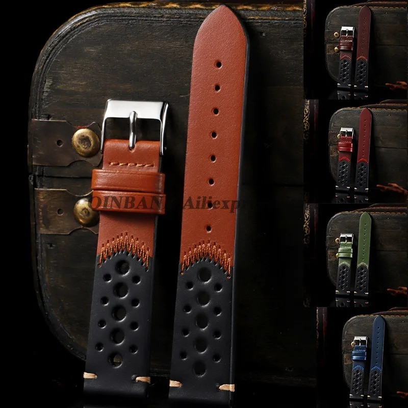 20 มม.Handmade Cowhide Breathable สายนาฬิกาผู้ชายผู้หญิง il Wax ของแท้หนังสายนาฬิกานุ่มสร้อยข้อมือกี