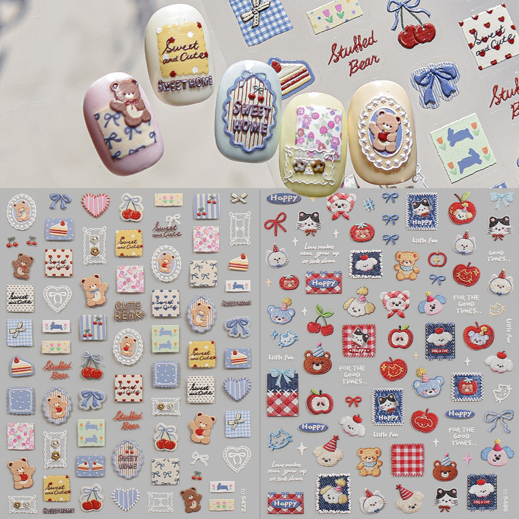 HAMA NAIL ขายส่งสติ๊กเกอร์ติดเล็บลายนูน 5D รวมถึงสติกเกอร์การ์ตูนหมีและดอกไม้, ตกแต่งเล็บพื้นผิวผ้ายีนส์, และสติ๊กเกอร์ติดเล็บเด็ก