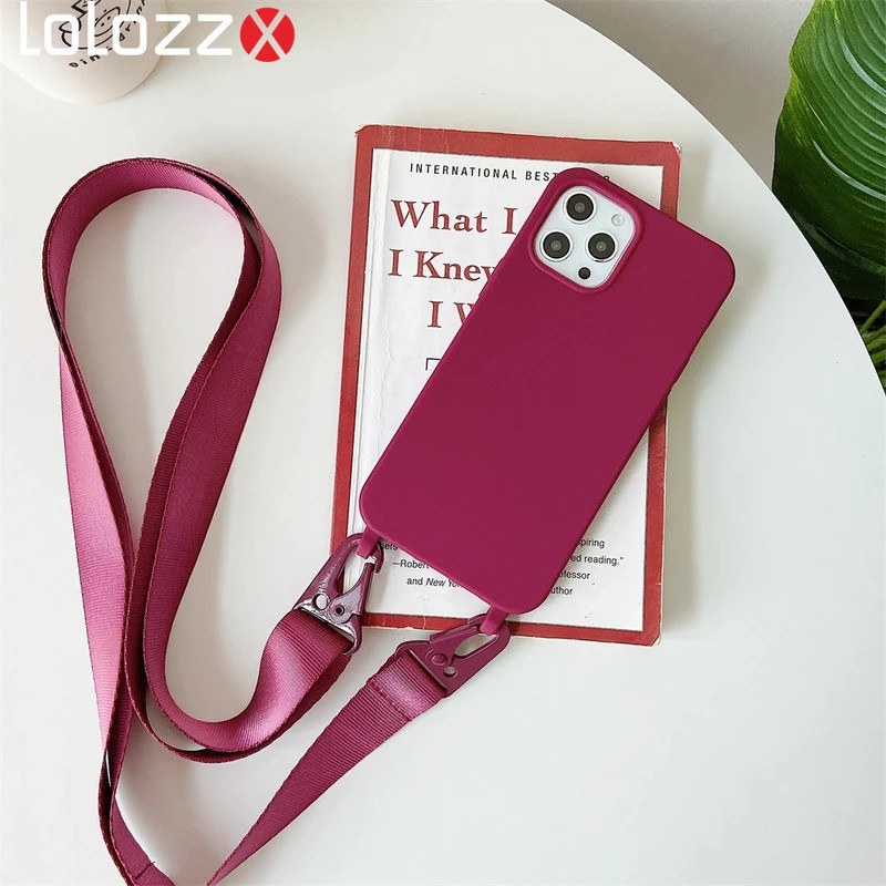Crossbody Lanyard สายไฟซิลิโคนอ่อนนุ่มเคสโทรศัพท์สําหรับ iPhone 16 17 15 11 12 14 17 Pro Max 13 XR X 7 8 Plus Matte สร้อยคอสายคล้องคอ
