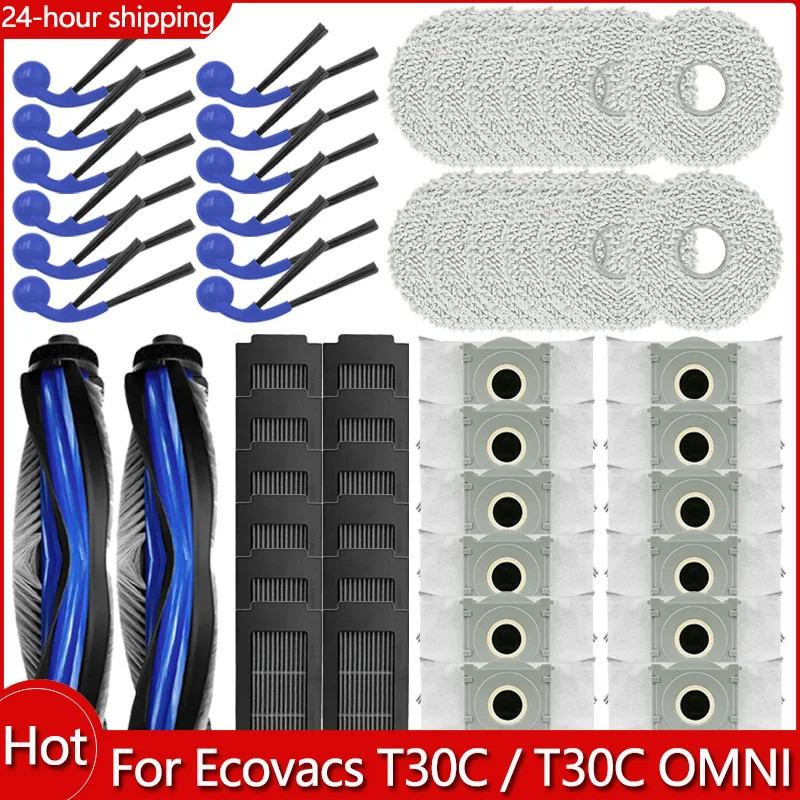 Fit สําหรับ Ecovacs Deebot T30C / T30C OMNI อะไหล่ลูกกลิ้งหลักแปรงด้านข้างกรอง Mop ผ้าถุงเก็บฝุ่น