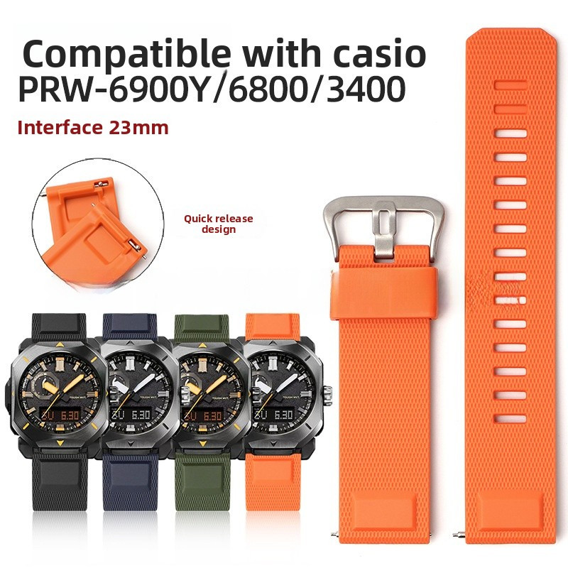 เข้ากันได้กับ Casio Mountaineering Series PRW-6900Y/6800/3400 สายนาฬิกาเรซินยางนาฬิกาอุปกรณ์เสริมพร้