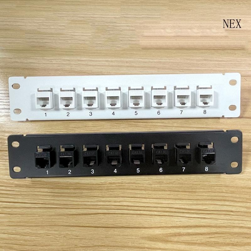 NEX 8-Port CAT5e แผงแพทช์โล่ RJ45 10G Ready Metal Housing Color-Coded Labeling สําหรับ T568A และ T56