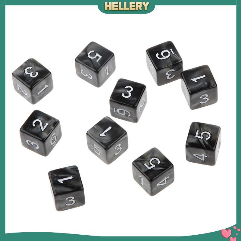 [HelleryPH] 10 ชิ้นหกด้านลูกเต๋า D6 ลูกเต๋าเล่น D&D RPG ลูกเต๋า TRPG เกมสีดํา