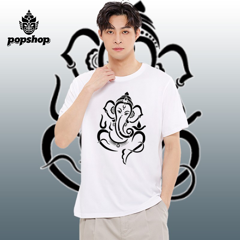 เสื้อยืดพิมพ์ลายพระพิฆเนศ สไตล์เรียบหรู สีขาว นุ่มสบาย ใส่ได้ทั้งชายหญิง S-5XL