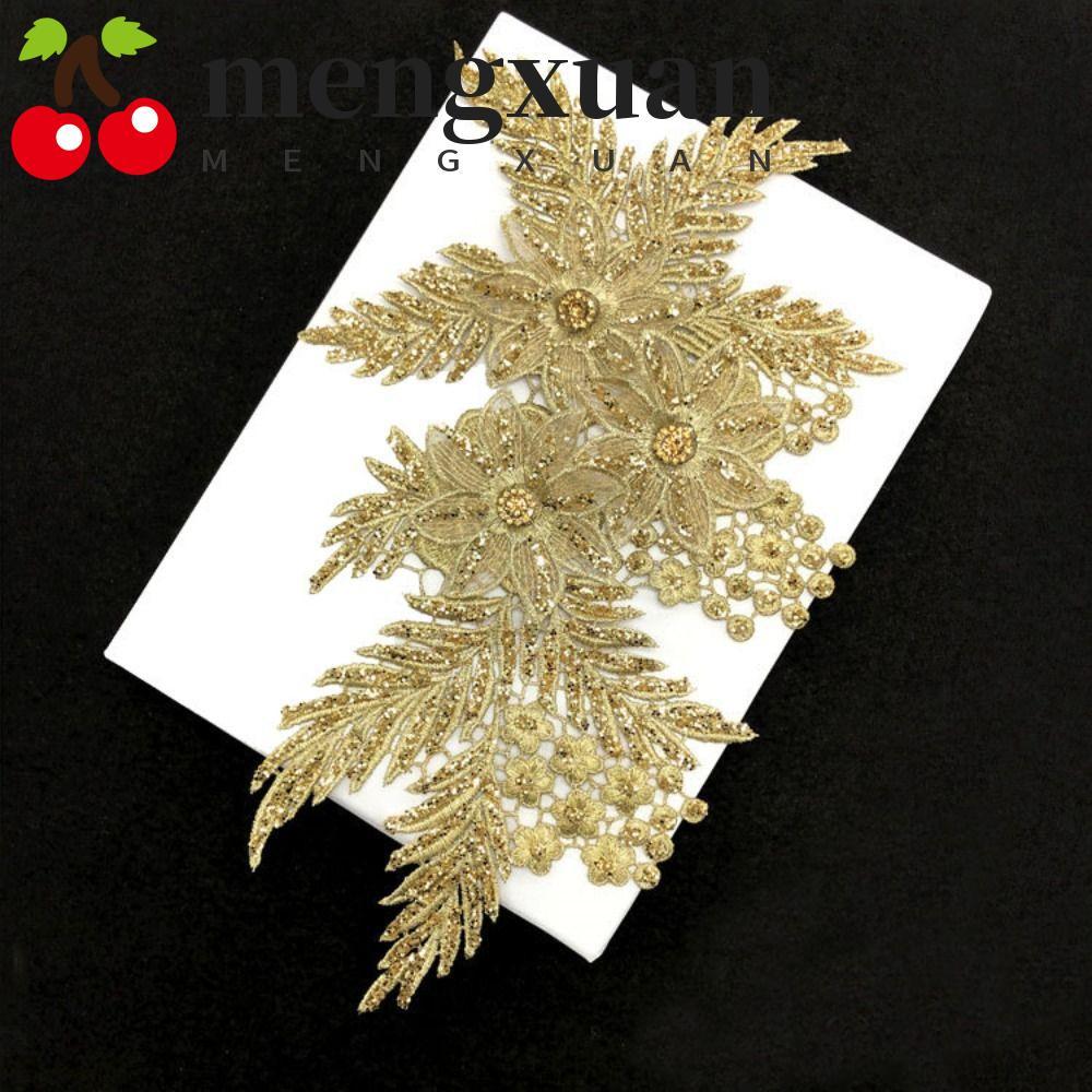 MENGXUAN ผ้า Patch, ผ้าลูกไม้ DIY หัตถกรรมดอกไม้ Applique, เสื้อผ้าตกแต่ง Rhinestone Handmade ผ้า Applique เย็บ