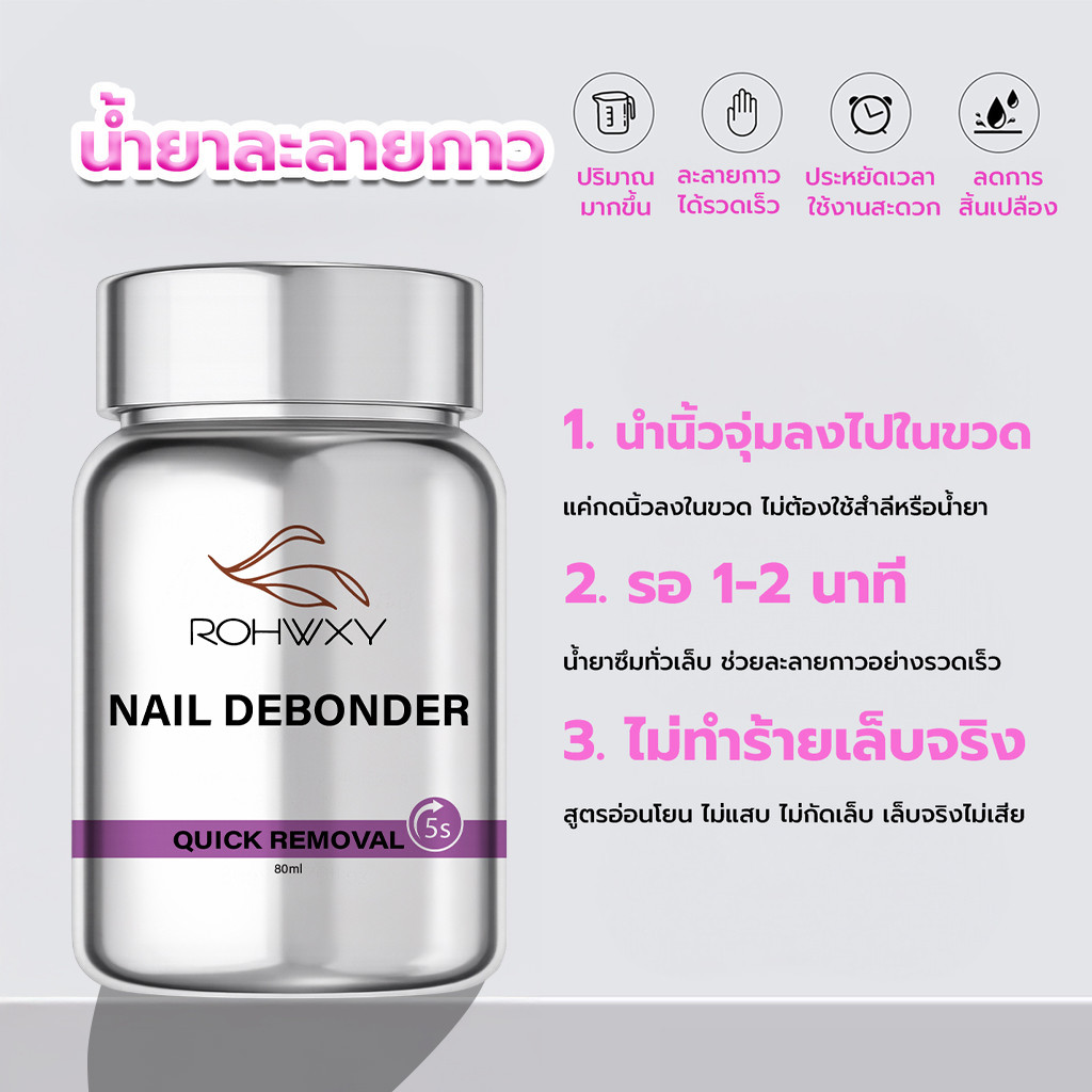 น้ำยาละลายกาวพร้อมฟองน้ำ ขนาด 80ml ถอดเล็บง่าย รวดเร็ว ไม่ทำร้ายเล็บจริง