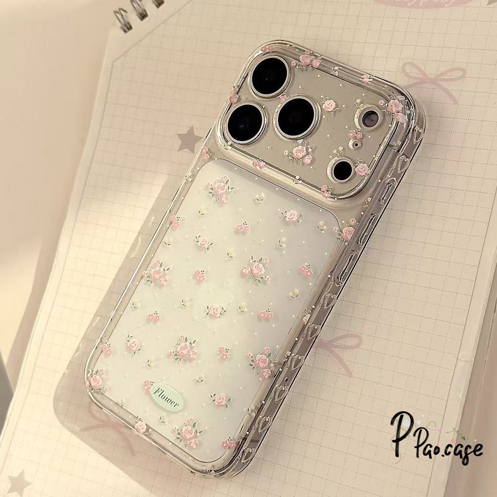 เคสไอโฟน17เคสใส ลายดอกไม้-หัวใจ น่ารัก สไตล์ฮิต สำหรับIPhone 17 16 XR 15 13 11 12 14 Pro Max X XS 14 15 16 7 8 Plus SE